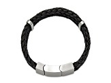 Black Braided Leather and Stainless Steel 7.75-inch with .5-inch Extension Bracelet