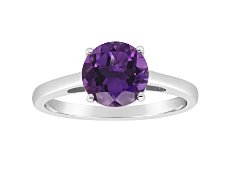 8mm Round Amethyst Rhodium Over Sterling Silver Ring