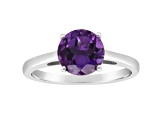 8mm Round Amethyst Rhodium Over Sterling Silver Ring