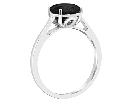 8mm Round Black Onyx Rhodium Over Sterling Silver Ring