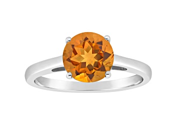 Picture of 8mm Round Citrine Rhodium Over Sterling Silver Ring