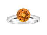 8mm Round Citrine Rhodium Over Sterling Silver Ring