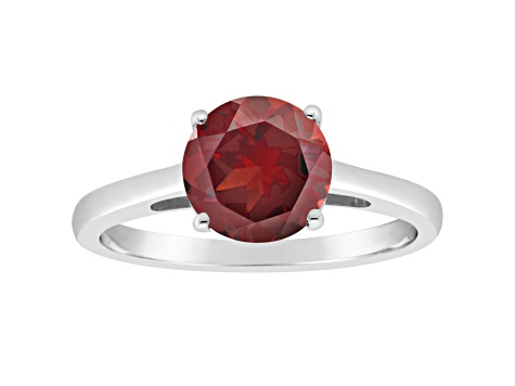 8mm Round Garnet Rhodium Over Sterling Silver Ring