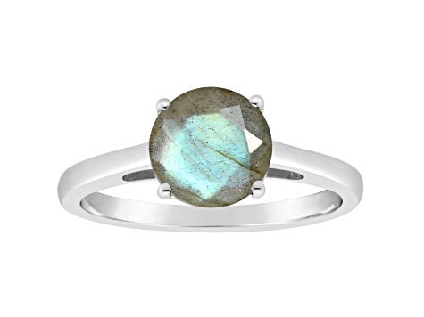 8mm Round Labradorite Rhodium Over Sterling Silver Ring