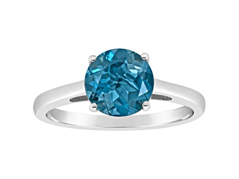 8mm Round London Blue Topaz Rhodium Over Sterling Silver Ring