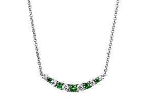 Green Lab Created Emerald Rhodium Over Sterling Silver Curved Bar Necklace 0.38ctw
