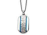 White Cubic Zirconia Stainless Steel  Blue IP-plated Men's Dog Tag Pendant With Chain