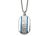 White Cubic Zirconia Stainless Steel Blue IP-plated Men's Dog Tag Pendant With Chain
