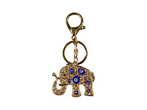 Gold Tone Blue Evil Eye Elephant