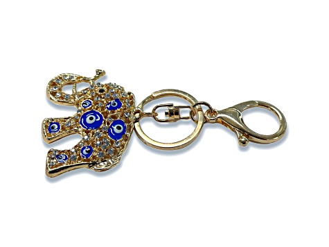 Gold Tone Blue Evil Eye Elephant