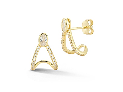 Rachel Zoe 14K Yellow Gold Over Sterling Silver Cubic Zirconia J-Hoop Studs