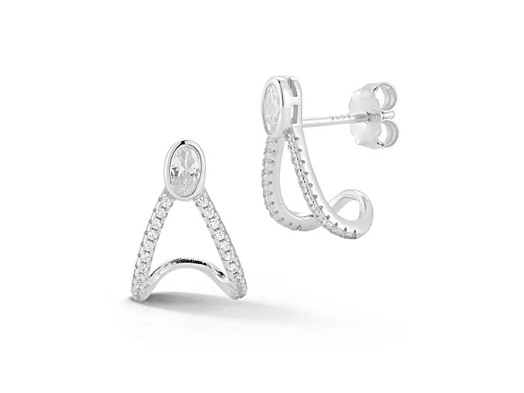 Rachel Zoe Rhodium Over Sterling Silver Cubic Zirconia J-Hoop Studs