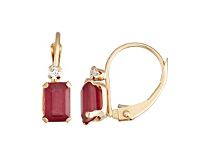 Red Lab Created Ruby and White 10K Yellow Gold Drop Earrings 1.50ctw