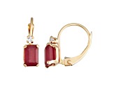 Red Lab Created Ruby and White 10K Yellow Gold Drop Earrings 1.50ctw
