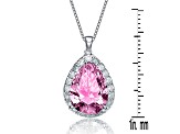 Pink Cubic Zirconia, Rhodium Plated over Brass Pear-shaped Pendant Necklace