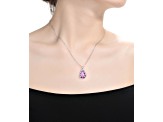 Pink Cubic Zirconia, Rhodium Plated over Brass Pear-shaped Pendant Necklace