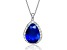 Sapphire Blue Cubic Zirconia, Rhodium Plated over Brass Pear-shaped Pendant Necklace