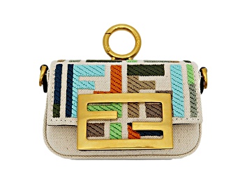 Picture of Fendi Canvas FF Embroidery Nano Baguette Charm Beige Multicolor