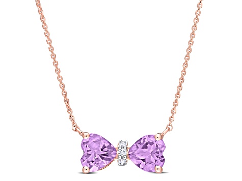 4/5 CT TGW Amethyst and Diamond Accent Bow Necklace in 10K Rose Gold, 17"