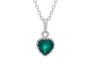 Lab Created Emerald Sterling Silver Heart Pendant with Chain 0.68ctw