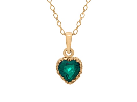 Green Lab Created Emerald 14K Yellow Gold Over Sterling Silver Heart Pendant with Chain 0.68ctw