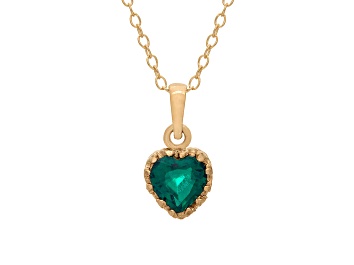 Picture of Green Lab Created Emerald 14K Yellow Gold Over Sterling Silver Heart Pendant with Chain 0.68ctw