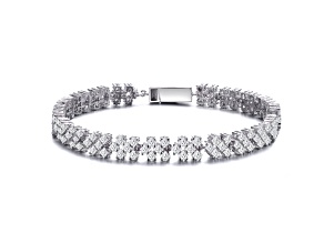 Clear Cubic Zirconia, Rhodium Plated over Sterling Silver Milgrain 3-Row Tennis Bracelet
