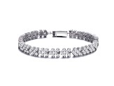 Clear Cubic Zirconia, Rhodium Plated over Sterling Silver Milgrain 3-Row Tennis Bracelet