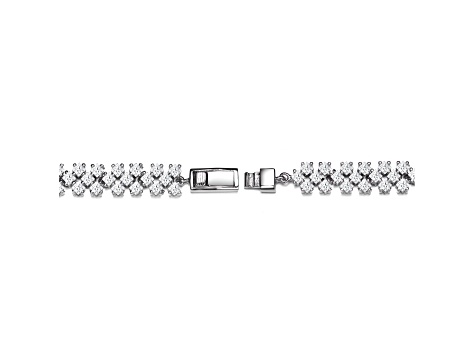Clear Cubic Zirconia, Rhodium Plated over Sterling Silver Milgrain 3-Row Tennis Bracelet