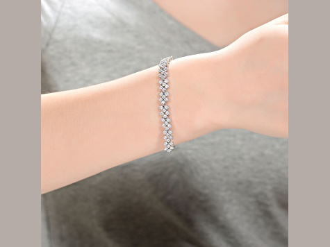 Clear Cubic Zirconia, Rhodium Plated over Sterling Silver Milgrain 3-Row Tennis Bracelet