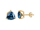 London Blue Topaz Trillion 14K Yellow Gold Stud Earrings, 2ctw