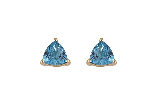 Swiss Blue Topaz Trillion 14K Yellow Gold Stud Earrings, 2ctw