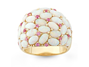 Lab Created Opal and Lab Created Pink Sapphire 18k Yellow Gold Over Sterling Silver Ring 3.60ctw