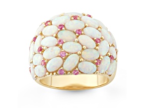 White Lab Opal & Pink Lab Sapphire 18k Yellow Gold Over Sterling Silver Ring 3.60ctw