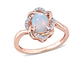 0.75ctw Ethiopian Opal and 0.10ctw Diamond 10k Rose Gold Ring