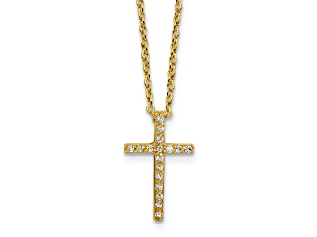 Picture of 14K Yellow Gold Over Sterling Silver Polished Cubic Zirconia Latin Cross Necklace