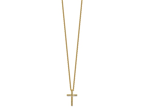 14K Yellow Gold Over Sterling Silver Polished Cubic Zirconia Latin Cross Necklace