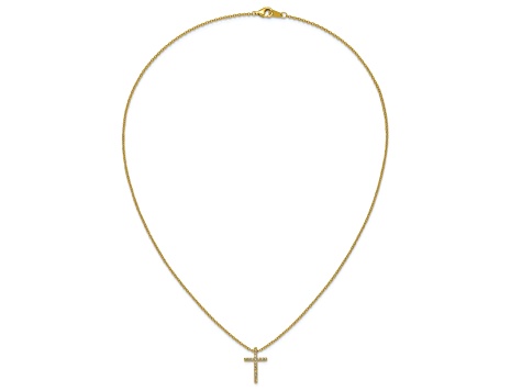14K Yellow Gold Over Sterling Silver Polished Cubic Zirconia Latin Cross Necklace
