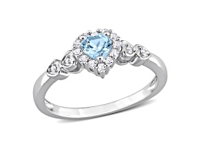 Sky Blue Topaz, Created White Sapphire & Diamond Plated Sterling Silver Halo Ring 0.42ctw