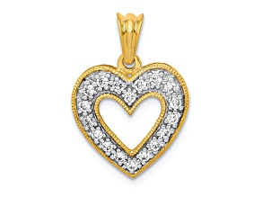 14k Yellow Gold and Rhodium Over 14k Yellow Gold Diamond Heart Pendant