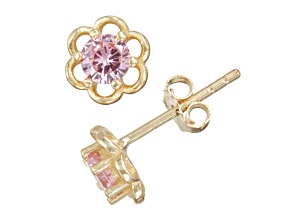 Pink Cubic Zirconia 14k Yellow Gold Over Sterling Silver Children's Flower Earrings 0.74ctw