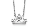 Rhodium Over Sterling Silver Polished and Beaded Cubic Zirconia Crown with 2-inch Extension Necklace