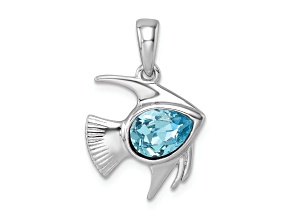 Rhodium Over Sterling Silver Polished Crystal Angel Fish Pendant