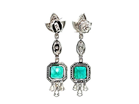 6.25 Ctw Emerald and 3.85 Ctw White Diamond Earring in 18K WG