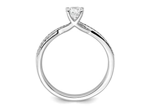 Rhodium Over 14K White Gold Diamond Round Criss-Cross Engagement Ring 0.51ctw