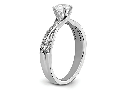 Rhodium Over 14K White Gold Diamond Round Criss-Cross Engagement Ring 0.51ctw