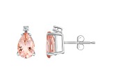 8x5mm Pear Shape Morganite with Diamond Accents 14k White Gold Stud Earrings