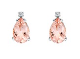 8x5mm Pear Shape Morganite with Diamond Accents 14k White Gold Stud Earrings