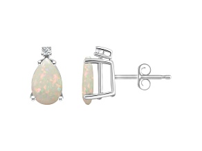 8x5mm Pear Shape Opal with Diamond Accents 14k White Gold Stud Earrings