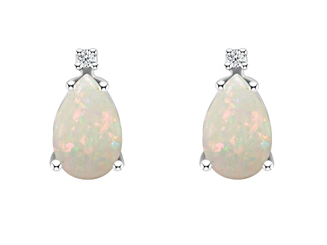 8x5mm Pear Shape Opal with Diamond Accents 14k White Gold Stud Earrings